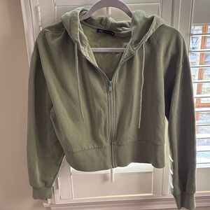 Zara Sage Green Zip-Up Hoodie